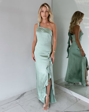 Sage Mint Ruffle Maxi Dress
