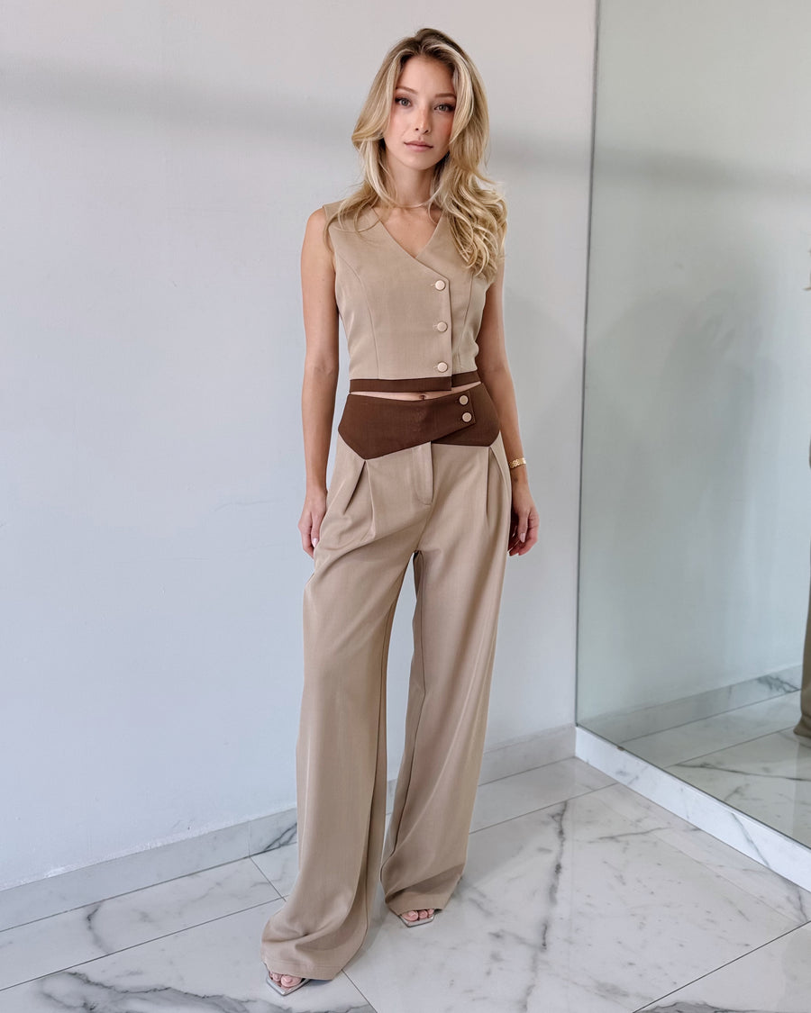 Nude Coffee Top + Pant Two Piece Set