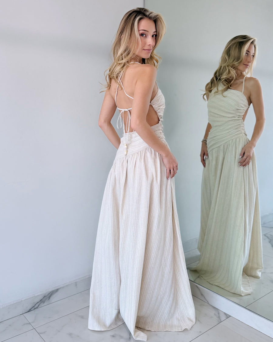 Nude Print Open Back Gown Dress
