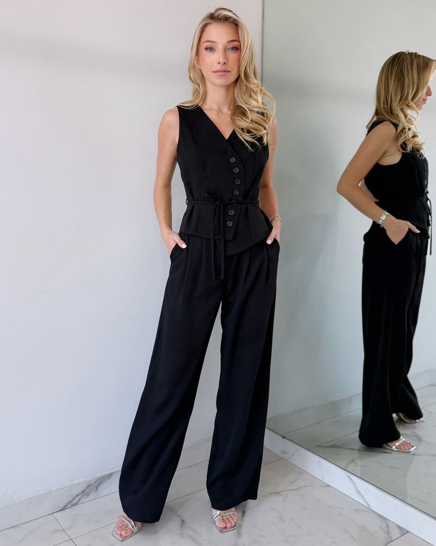 Black Top + Pant Two Piece Set