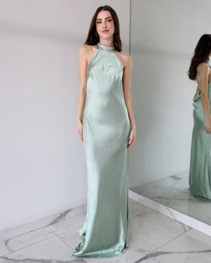 Sage Mint Open Back Gown Dress