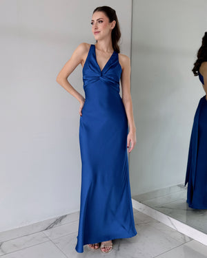 Blue Silk Open Back Maxi Dress