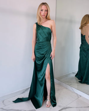 Green Choker One Shoulder Gown Dress