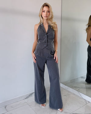 Gray Top + Pant Two Piece Set