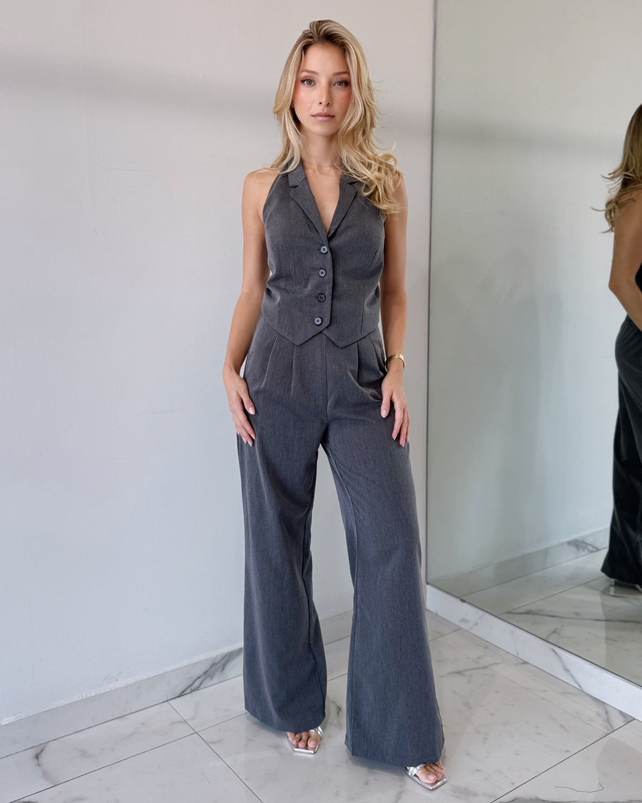Gray Top + Pant Two Piece Set
