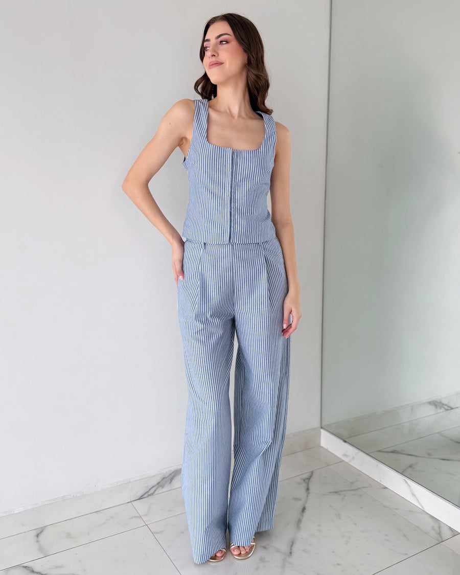Blue Grey Top + Pant Two Piece Set
