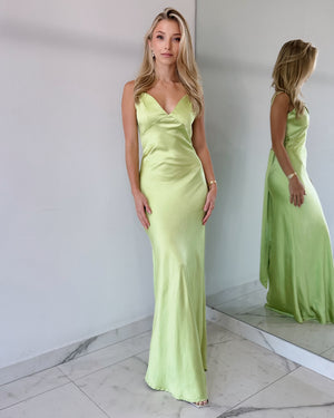 Green Lemon Open Back Gown Dress