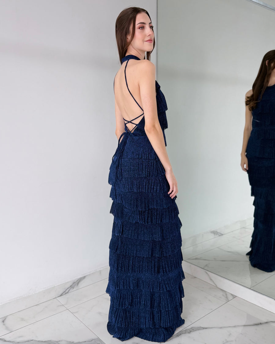 Navy Blue Tassels Gown Dress