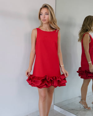 Red Ruffle Open Back Mini Dress