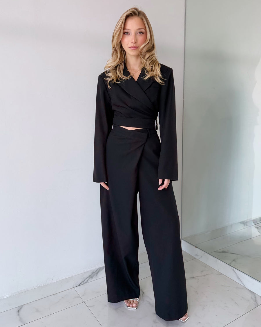 Black Cropped Top + Short Two Piece Set