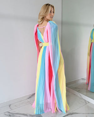 Multi Colors V Neck Gown Dress