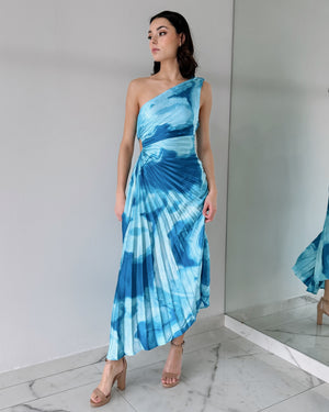 Baby Blue Tie Dye Asymmetrical Midi Dress