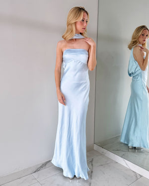 CM6375D Baby Blue Strapless Choker Maxi Dress