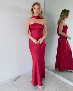 Wine Choker Open Back Maxi Dress
