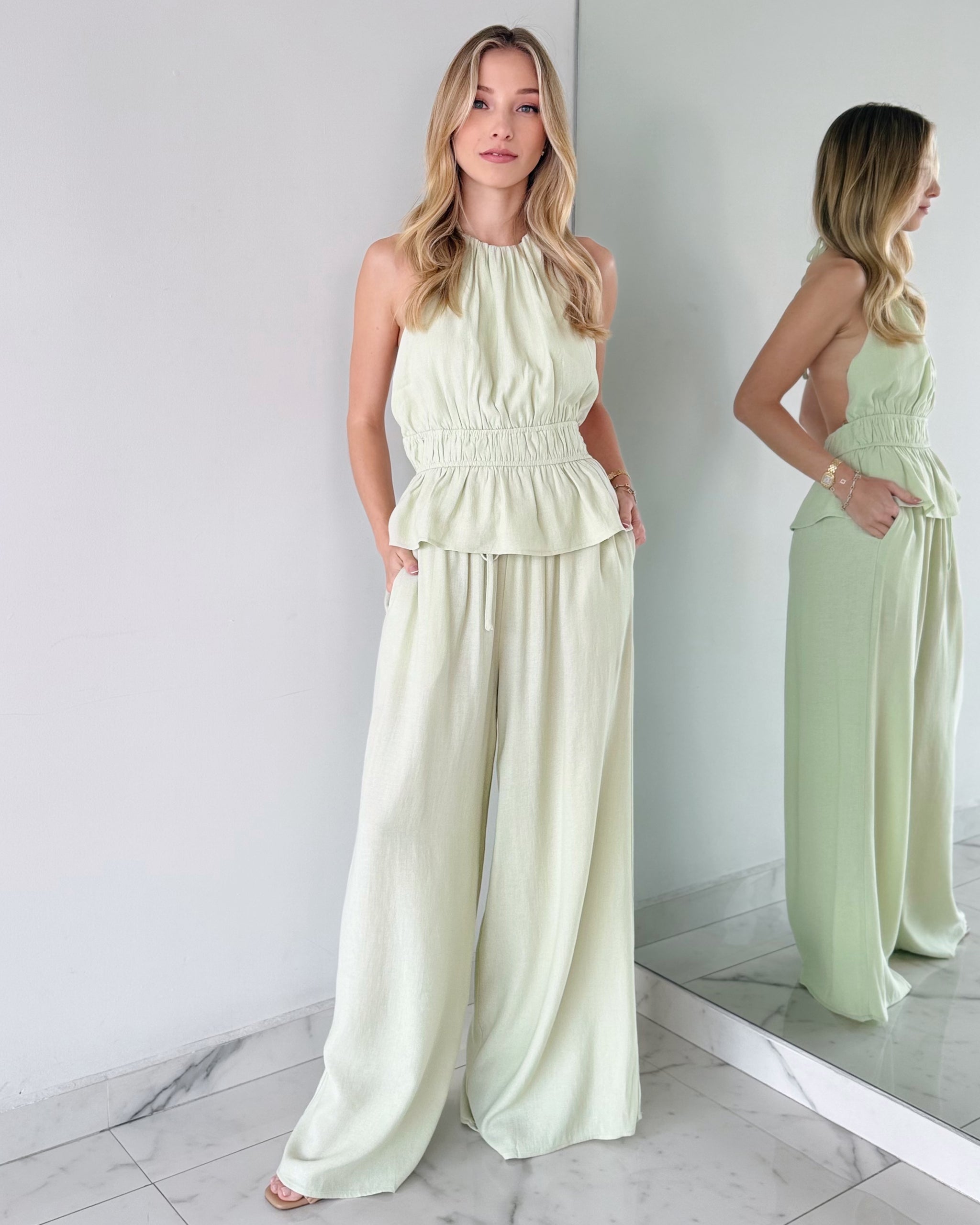 Mint Open Back Top + Pant Two Piece Set