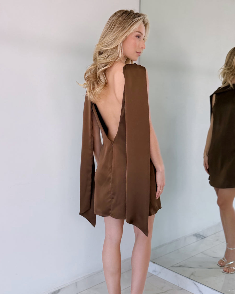 Brown Open Back Mini Dress