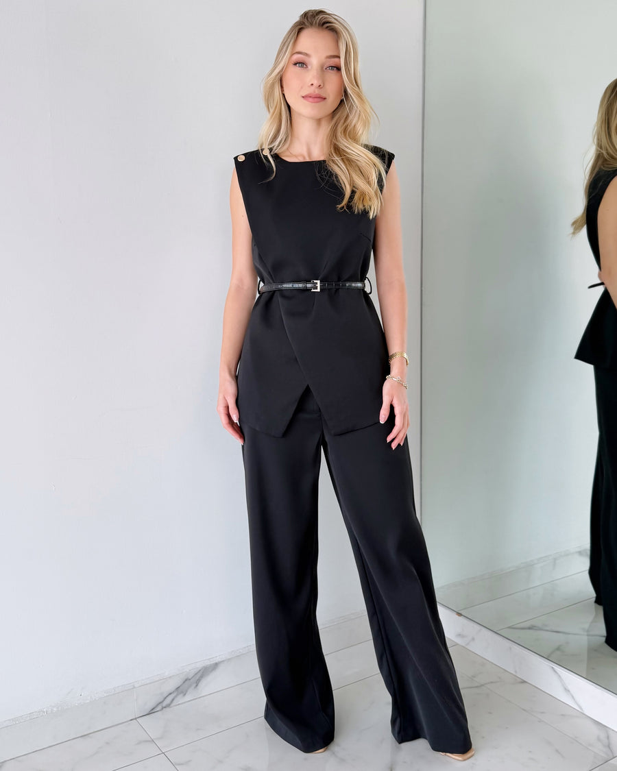 Black Top + Pant Two Piece Set