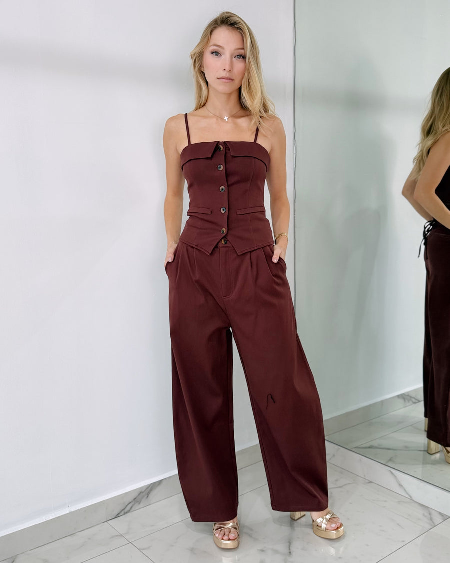 Wine Top + Pant Two Piece Set
