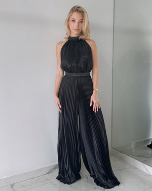 Black Pleated Open Back Jumpsuit