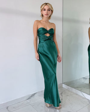 Forest Green Strapless Bun Dress