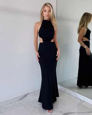 Black Halter Open Detail Maxi Dress