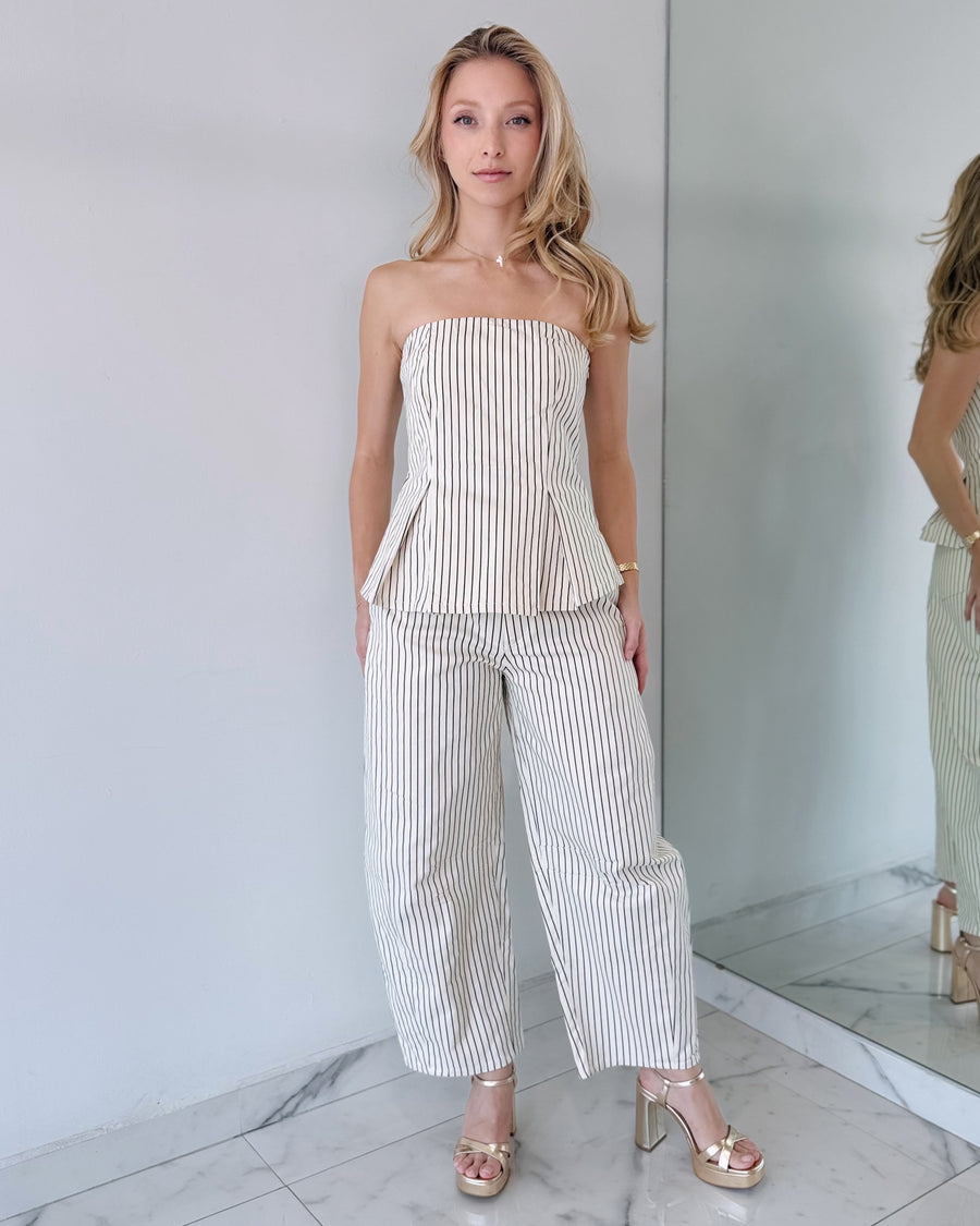 White Stripes Top + Pant Two Piece Set