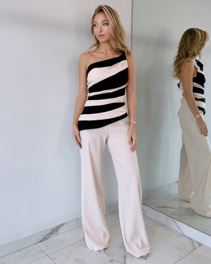Nude Black One Shoulder Two Piece Set
