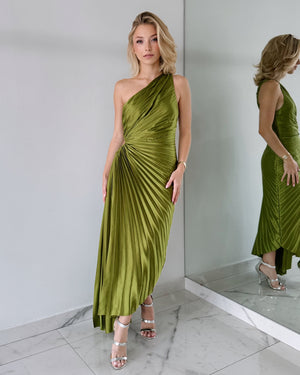 Olive Green Asymmetrical Midi Dress