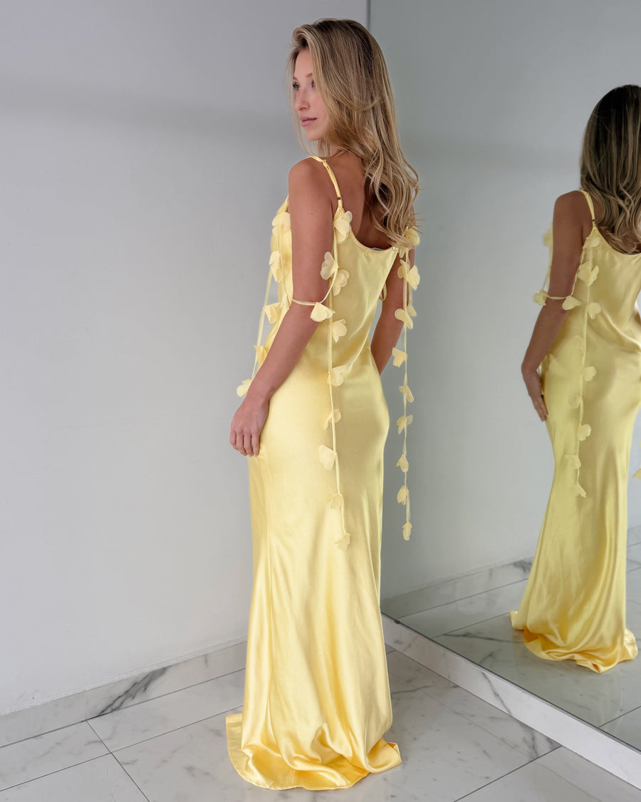 Yellow Detail Open Back Gown Dress