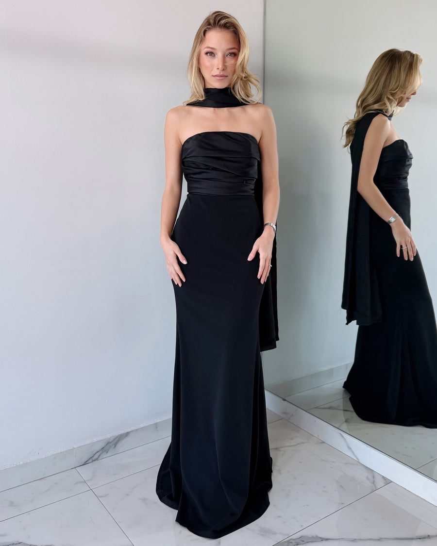 Black Strapless Choker Gown Dress
