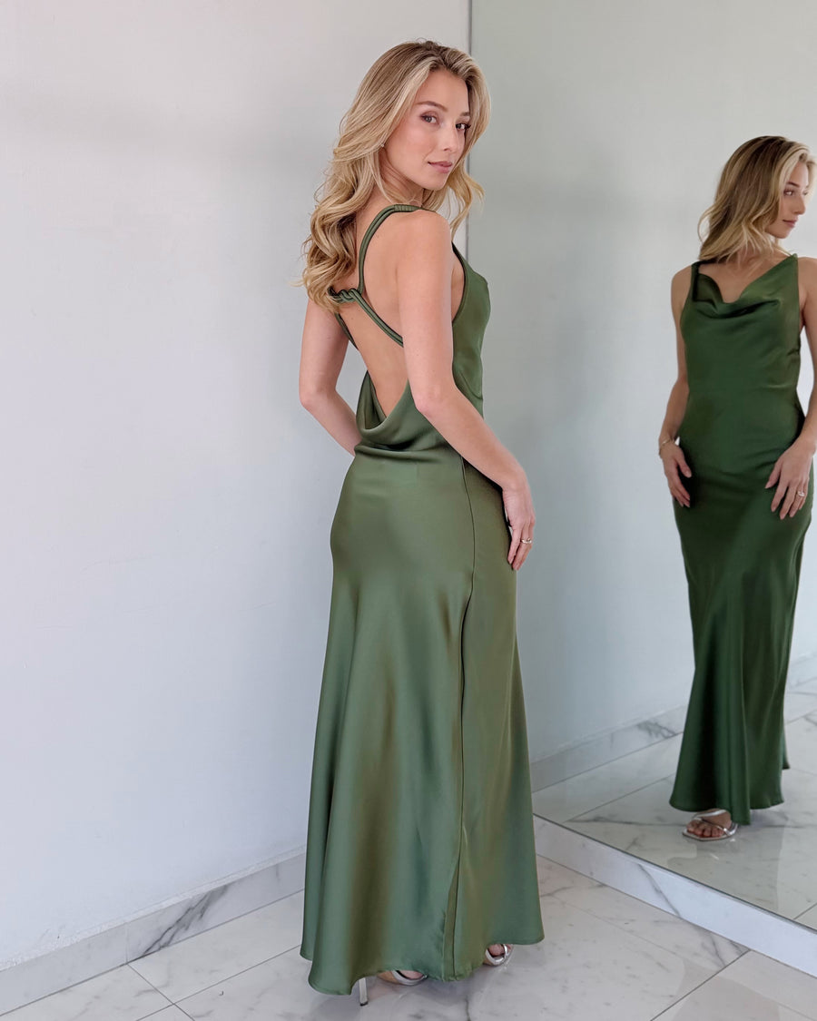 Green Open Back Maxi Dress