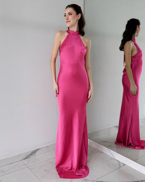 Magenta Open Back Gown Dress