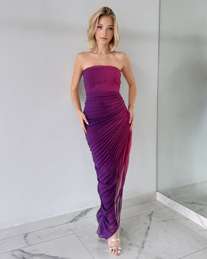 Purple Strapless Bodycon Midi Dress