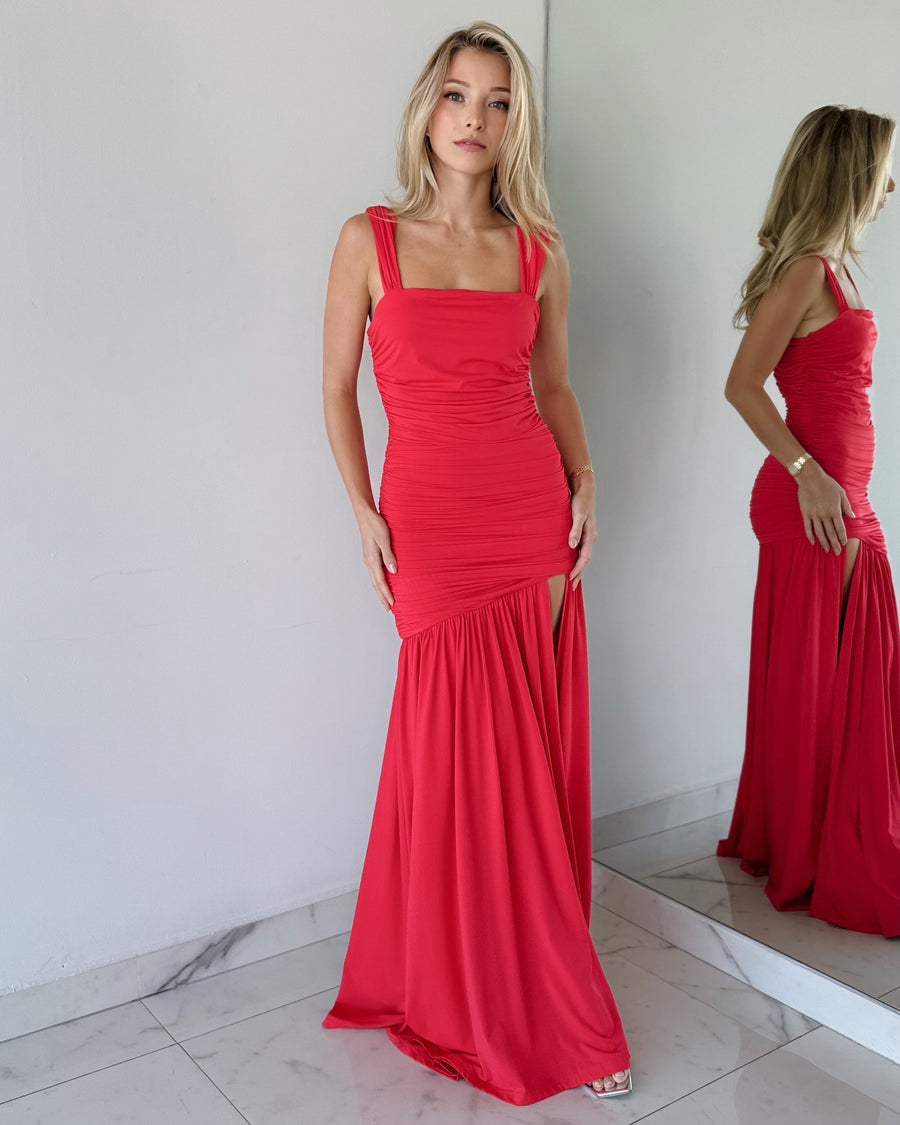 Red Bodycon Open Leg Gown Dress