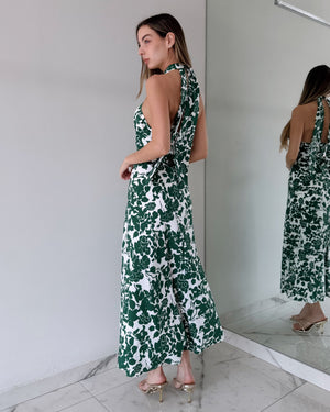 Green Floral Cross Midi Dress