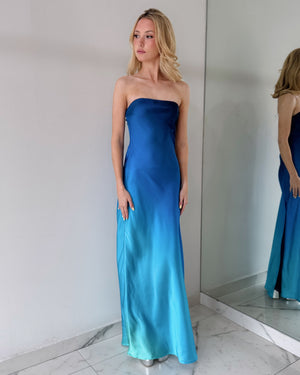 Blue Print Strapless Open Leg Maxi Dress
