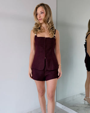 Wine Top + Short Two Piece Set