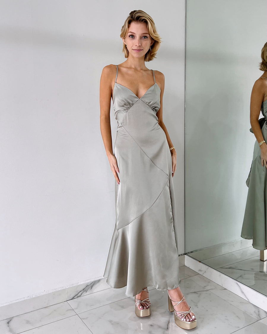 Sage Silk Midi Dress