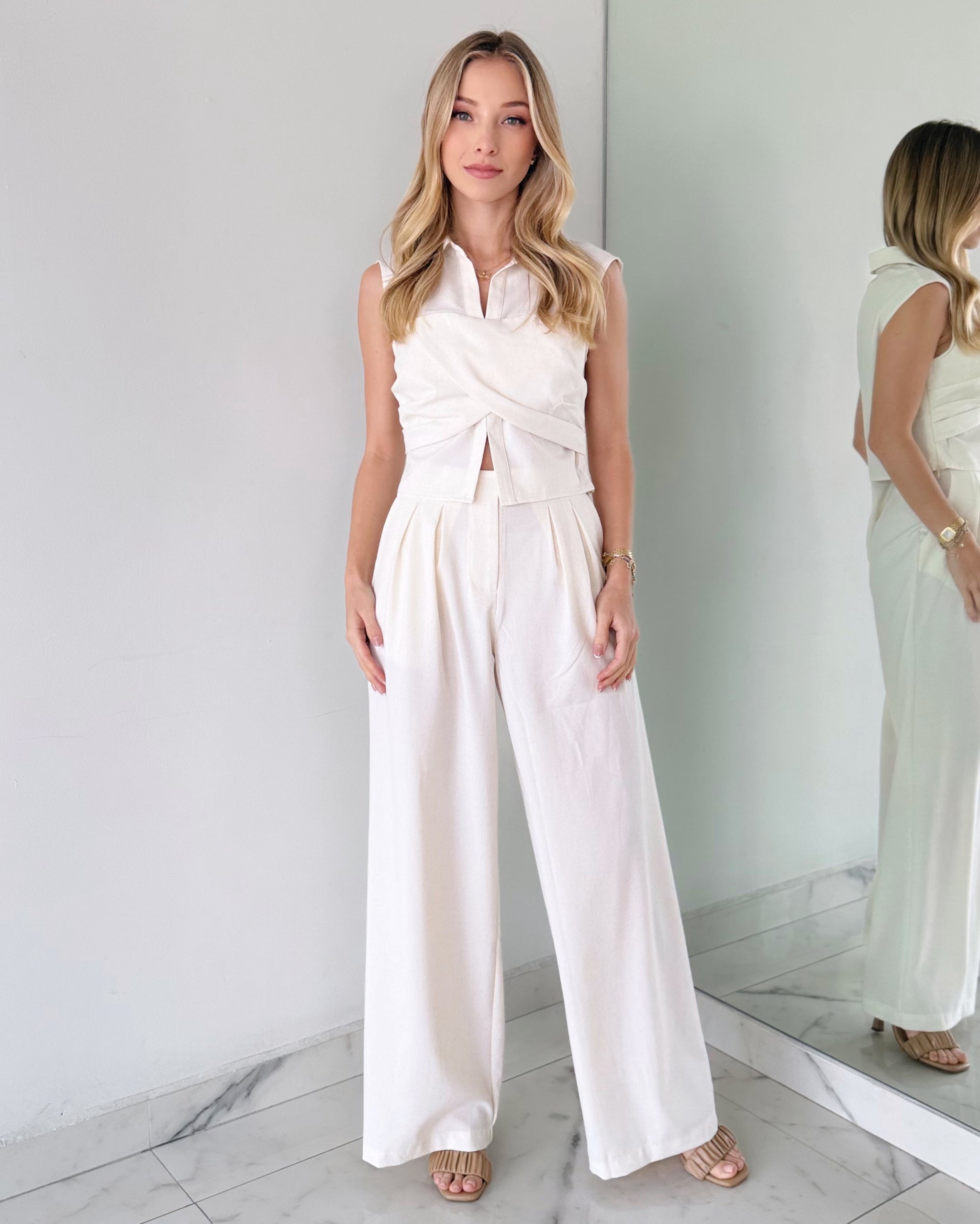 Nude Crop Top + Pant Two Piece Set