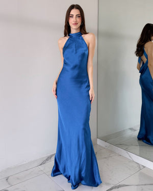 Royal Blue Open Back Gown Dress