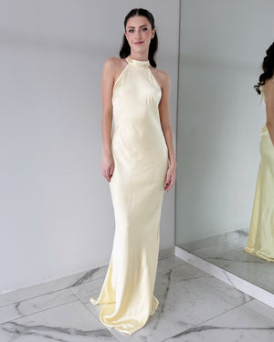 Butter Yellow Open Back Gown Dress