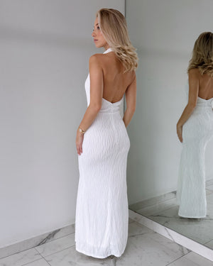 White Halter Neck Maxi Dress