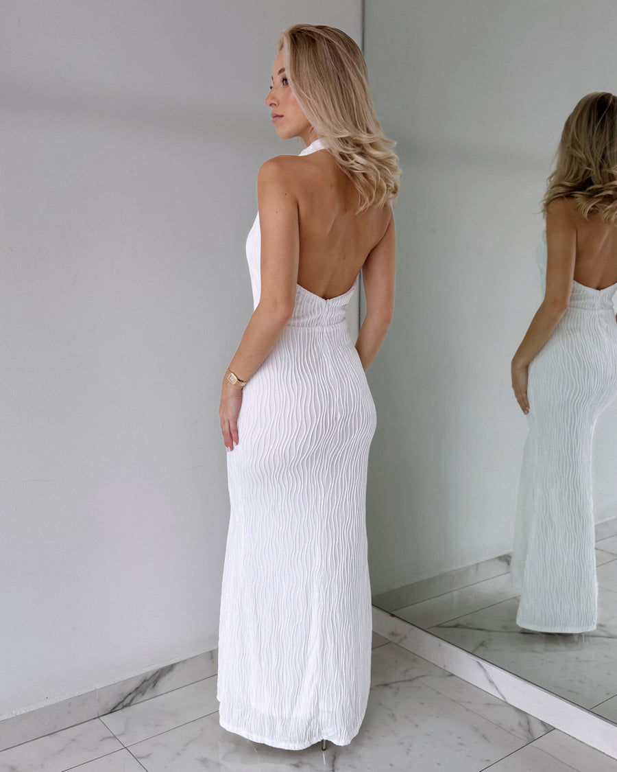 White Halter Neck Maxi Dress