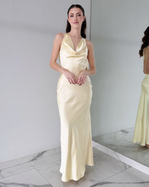 Butter Yellow Open Back Gown Dress