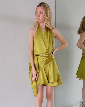 Lime Open Back V Neck Mini Dress