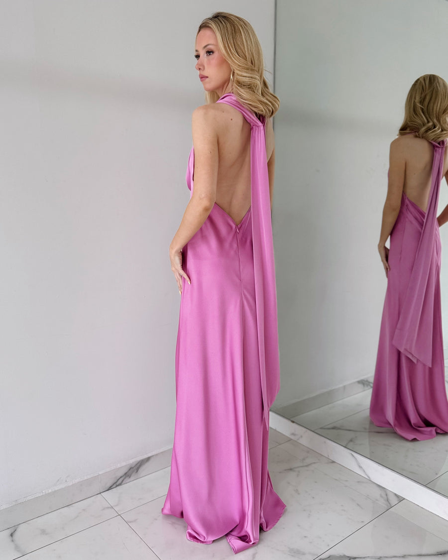 LD10664 Orchid Open Back Gown Dress