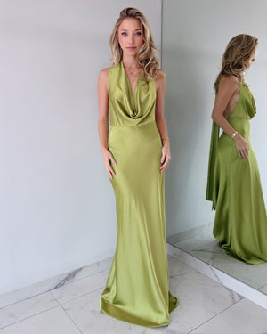 Lime Open Back Gown Dress