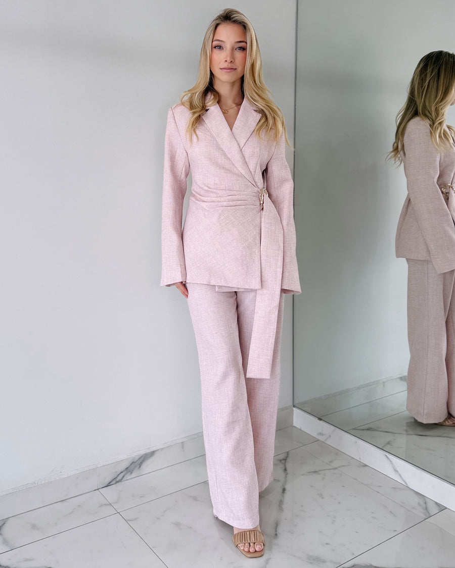 Pink Blazer Long Sleeve Two Piece Set