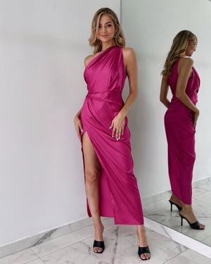 Magenta One Shoulder Maxi Dress