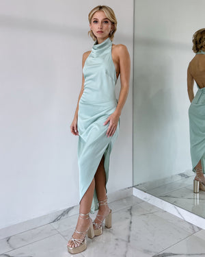 Mint Silk Halter Midi Dress